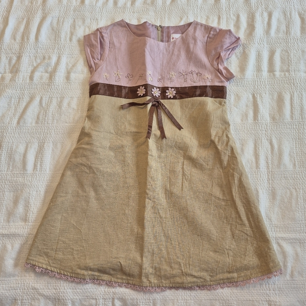 American Girl Girls size 6 Fit & Flare Dress Pink Cap Sleeve Woven Party NWOT